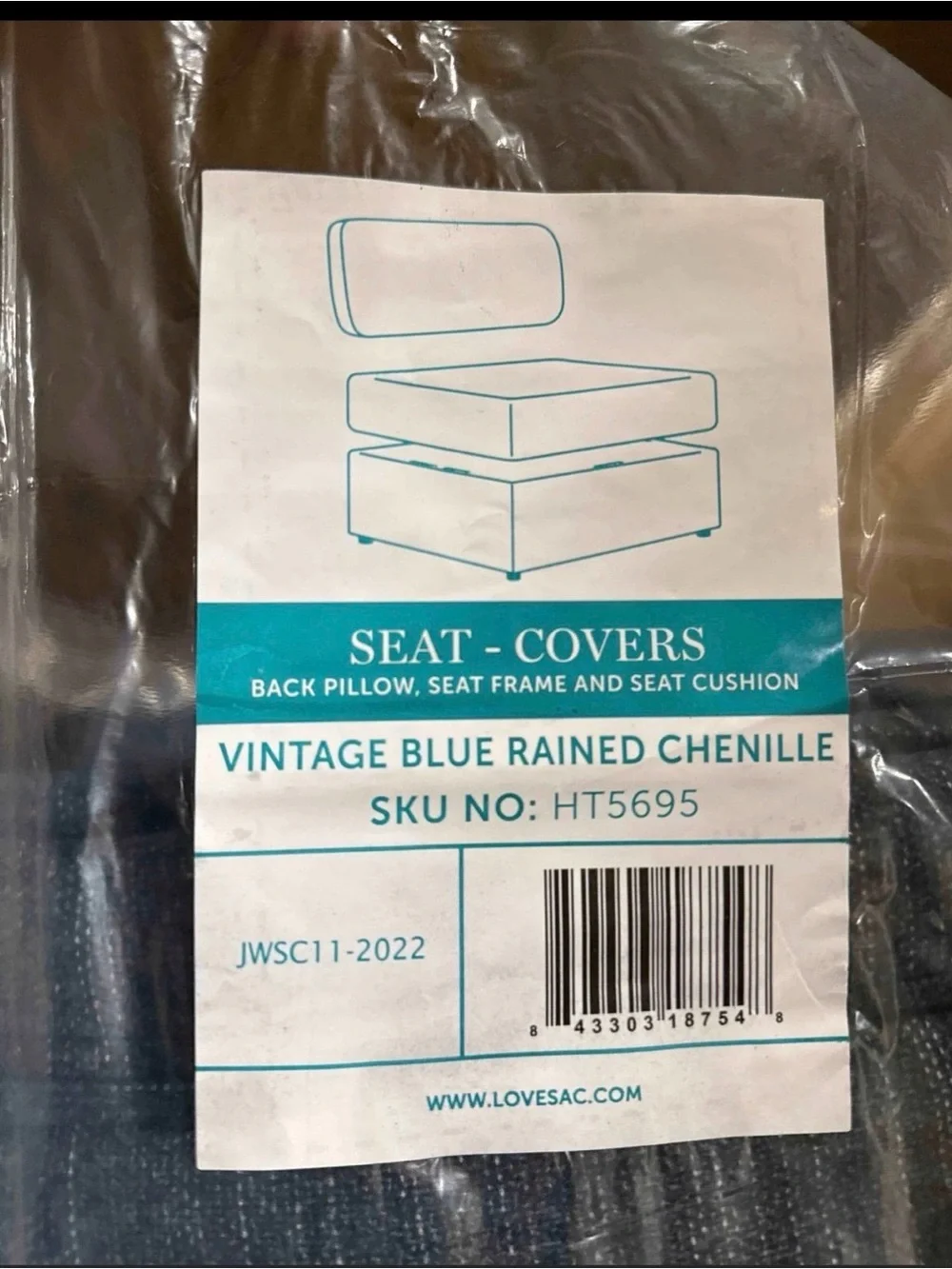 New Lovesac Vintage Blue Rained Chenille Seat Cover HT5695
